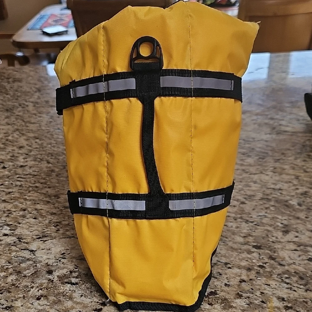 NWoT Yellow Dog Life Jacket with Black Straps fits medium size dog - adjustable